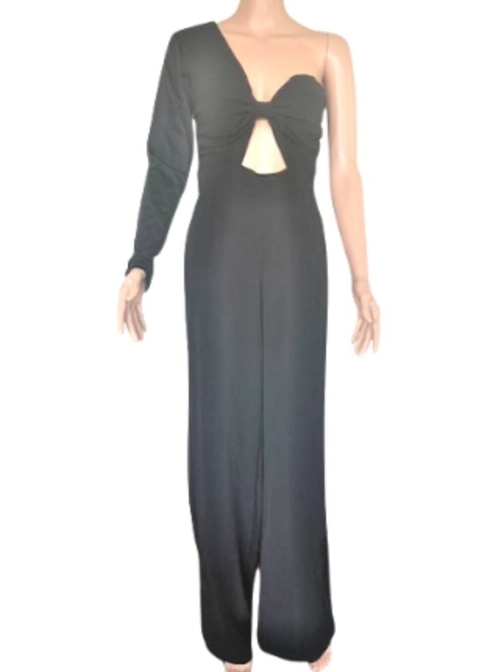 SANTO by Paolo de Santo Black One‑Shoulder Knot‑Front Jumpsuit – Size M NWT